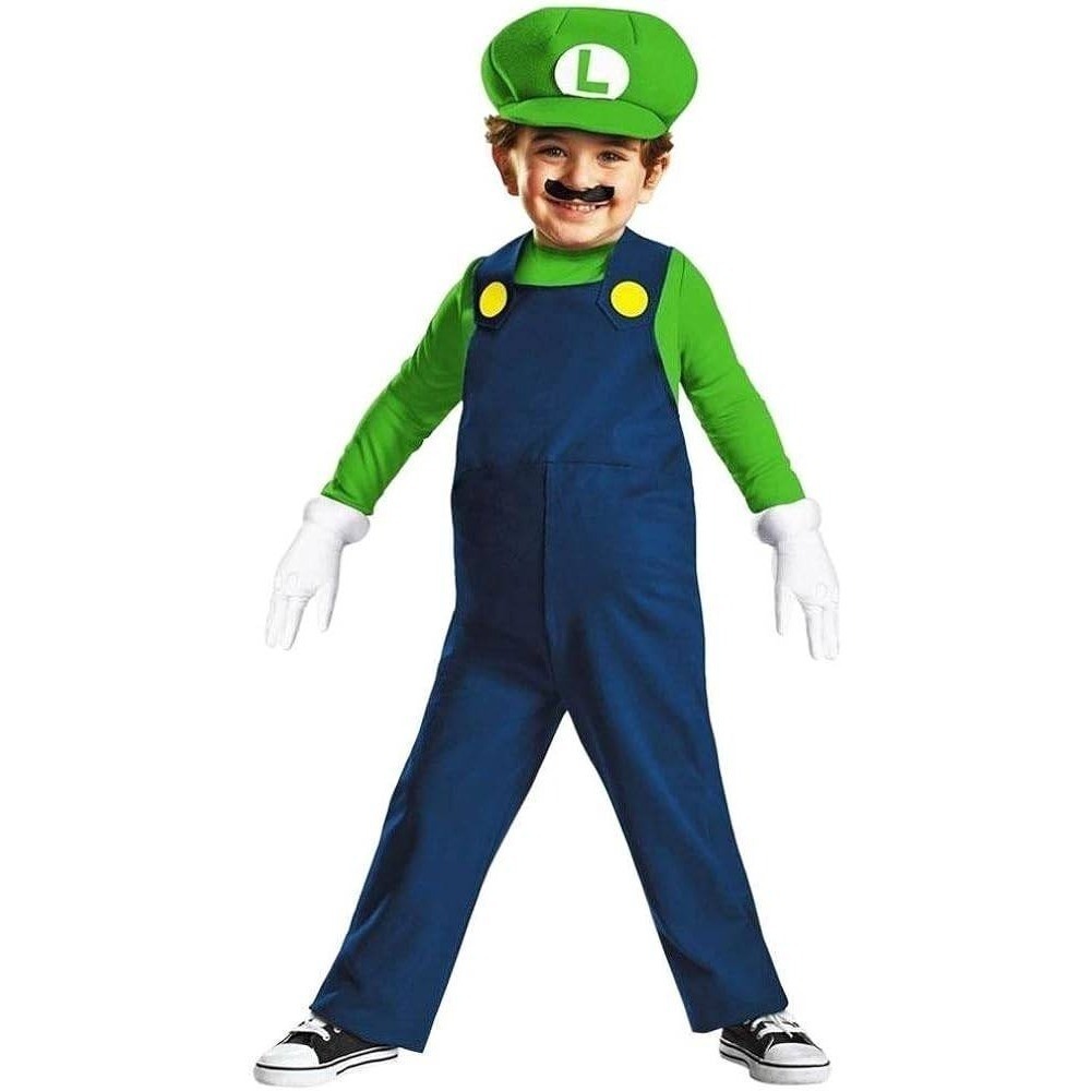Luigi Toddler Costume 2T Super Mario Bros Green Hat Padded Overalls NWT - Picture 1 of 9